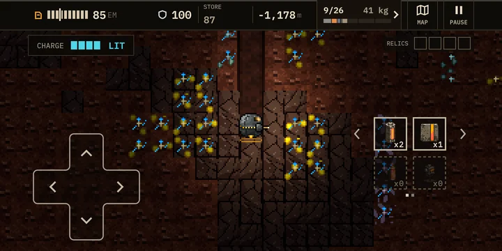 Ore veins deep underground, laser charge lit